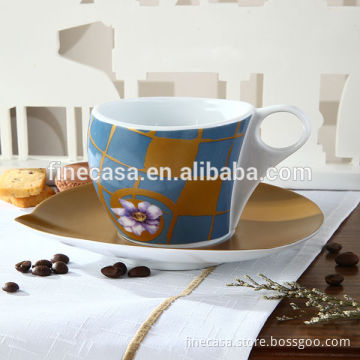 100CC Hyper White Porcelain Golden Cup of Diagonal Daisy